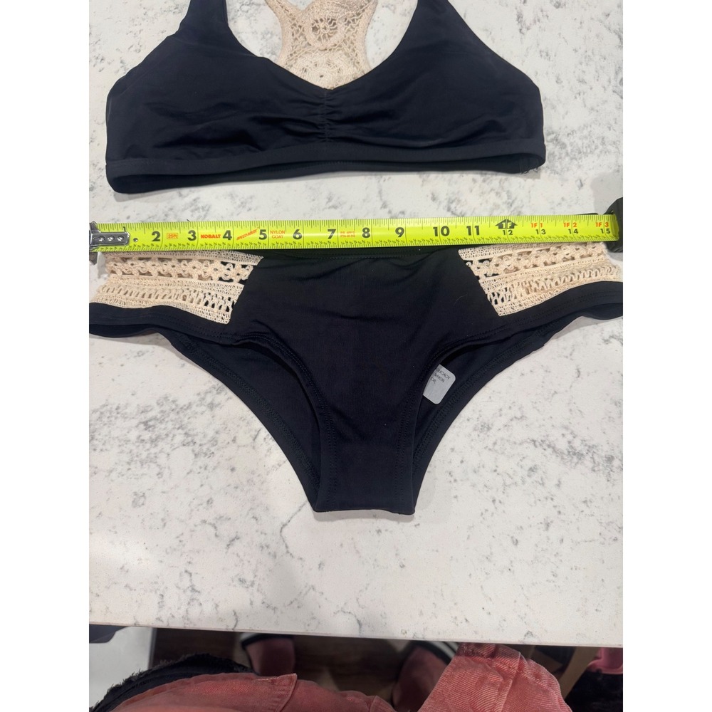 L*Space Monica Wise Black Crochet Racerback Bikini Set 2Piece Swimsuit MediumNWT - Picture 11 of 12
